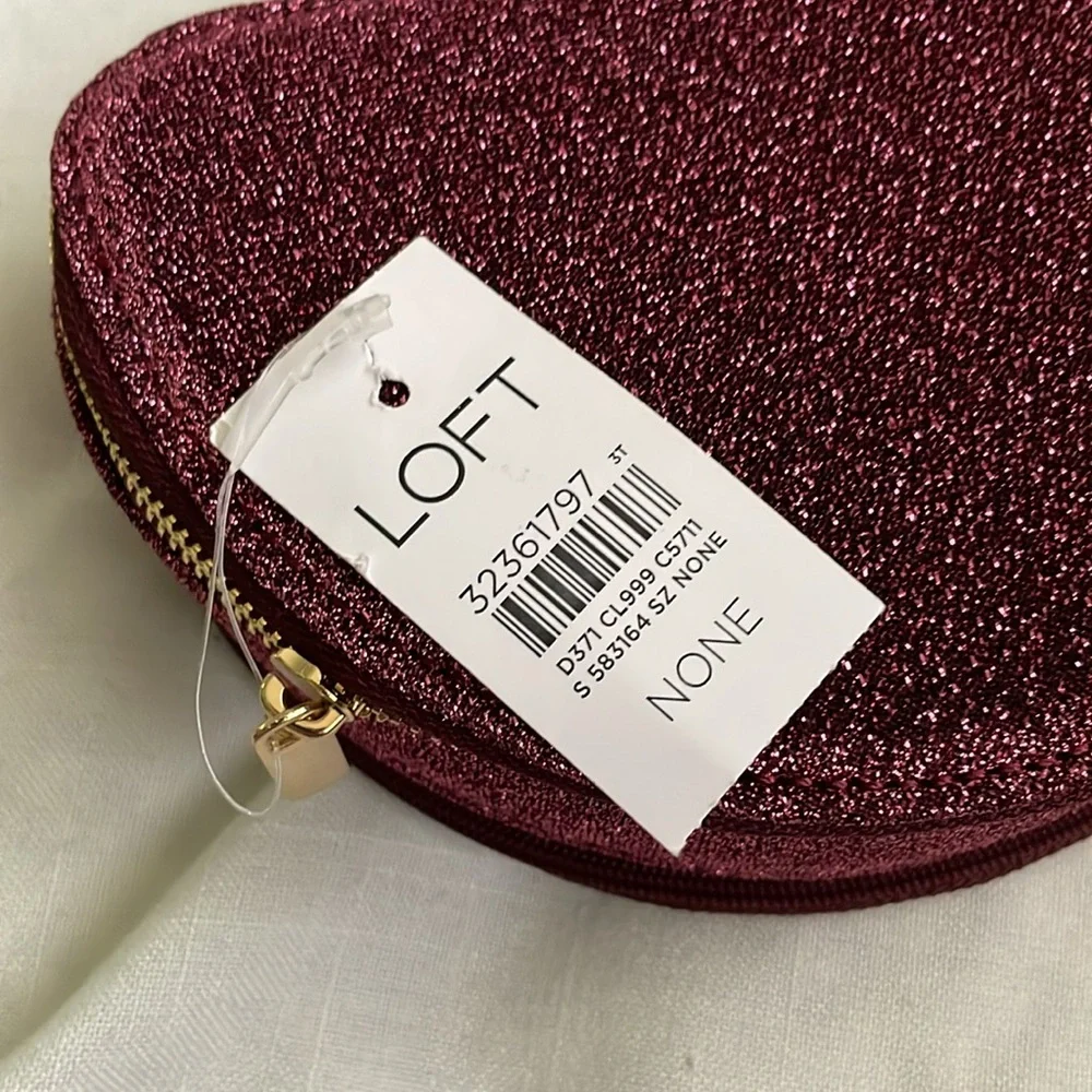 LOFT Glitter Half-Moon Jewelry/Cosmetic Pouch in Deep Berry
